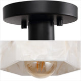 Etta 8" 1-Light Modern Contemporary Alabaster/Iron Hexagonal LED Semi Flush Mount