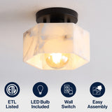 Etta 8" 1-Light Modern Contemporary Alabaster/Iron Hexagonal LED Semi Flush Mount