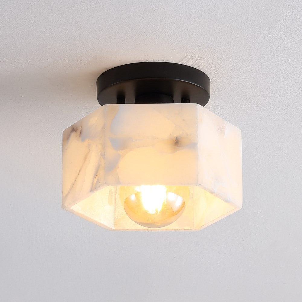 Etta 8" 1-Light Modern Contemporary Alabaster/Iron Hexagonal LED Semi Flush Mount