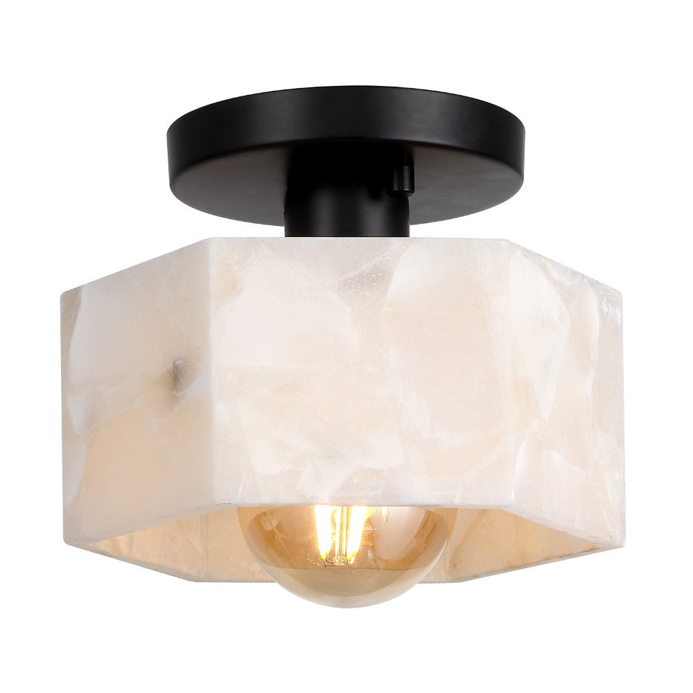 Etta 8" 1-Light Modern Contemporary Alabaster/Iron Hexagonal LED Semi Flush Mount