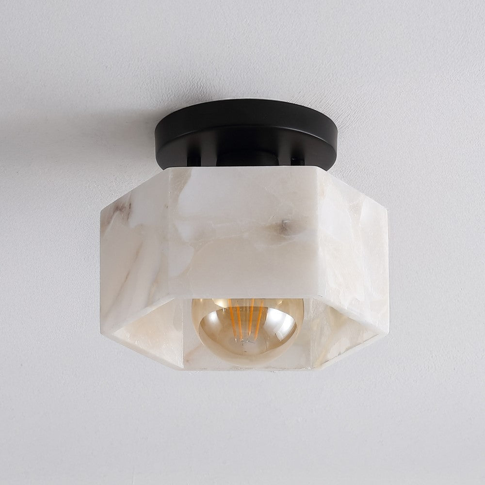 Etta 8" 1-Light Modern Contemporary Alabaster/Iron Hexagonal LED Semi Flush Mount