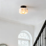 Etta 8" 1-Light Modern Contemporary Alabaster/Iron Hexagonal LED Semi Flush Mount