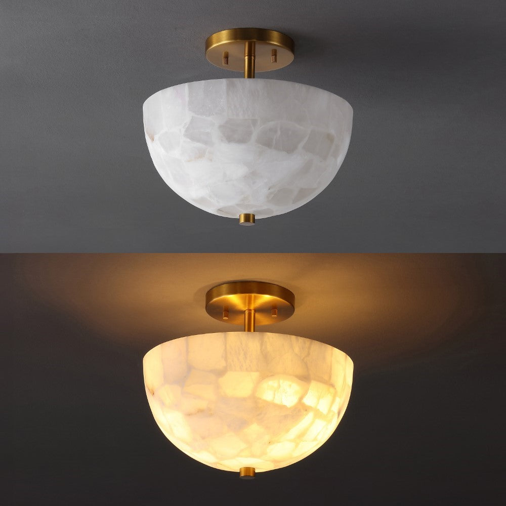Meyda 11.88" 2-Light Modern Contemporary Alabaster/Iron Inverted Dome LED Semi Flush Mount
