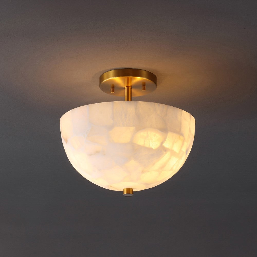 Meyda 11.88" 2-Light Modern Contemporary Alabaster/Iron Inverted Dome LED Semi Flush Mount