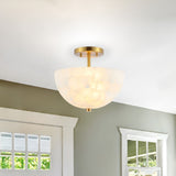 Meyda 11.88" 2-Light Modern Contemporary Alabaster/Iron Inverted Dome LED Semi Flush Mount