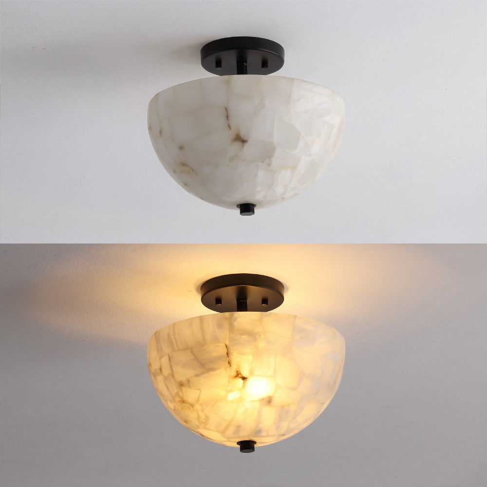 Meyda 11.88" 2-Light Modern Contemporary Alabaster/Iron Inverted Dome LED Semi Flush Mount