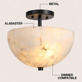 Meyda 11.88" 2-Light Modern Contemporary Alabaster/Iron Inverted Dome LED Semi Flush Mount