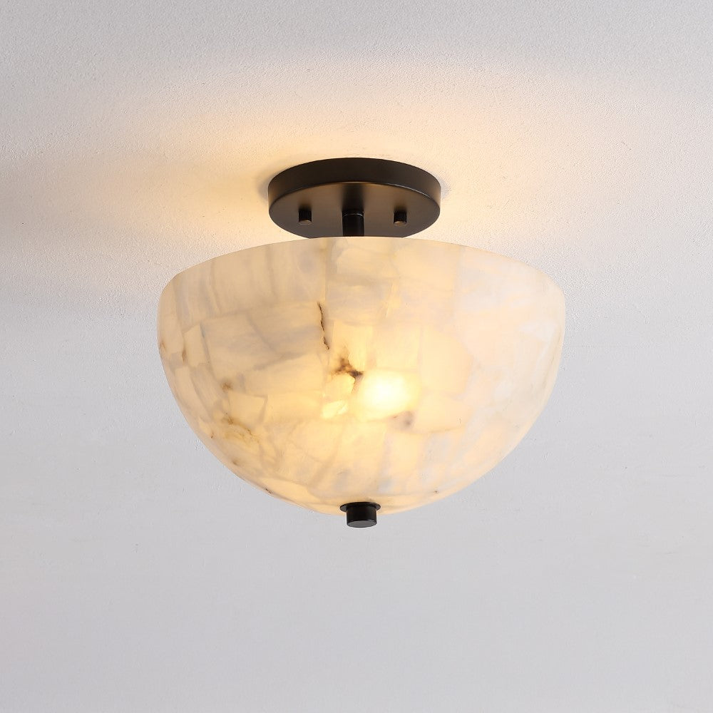 Meyda 11.88" 2-Light Modern Contemporary Alabaster/Iron Inverted Dome LED Semi Flush Mount