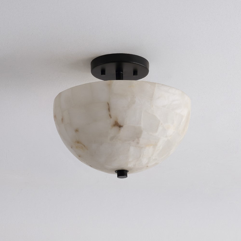 Meyda 11.88" 2-Light Modern Contemporary Alabaster/Iron Inverted Dome LED Semi Flush Mount