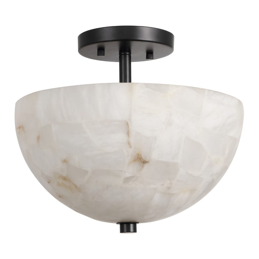 Meyda 11.88" 2-Light Modern Contemporary Alabaster/Iron Inverted Dome LED Semi Flush Mount