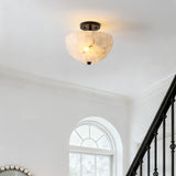Meyda 11.88" 2-Light Modern Contemporary Alabaster/Iron Inverted Dome LED Semi Flush Mount