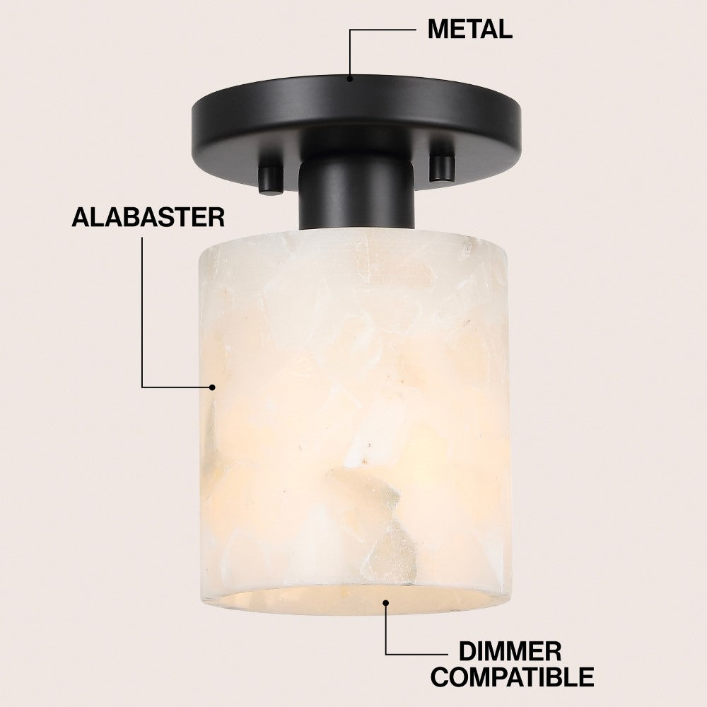 Beachcrest 5.13" 1-Light Modern Contemporary Alabaster/Iron Cylinder LED Semi Flush Mount