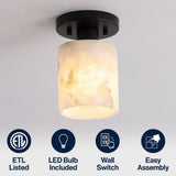 Beachcrest 5.13" 1-Light Modern Contemporary Alabaster/Iron Cylinder LED Semi Flush Mount
