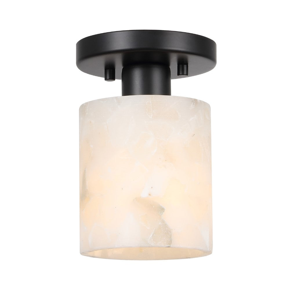 Beachcrest 5.13" 1-Light Modern Contemporary Alabaster/Iron Cylinder LED Semi Flush Mount