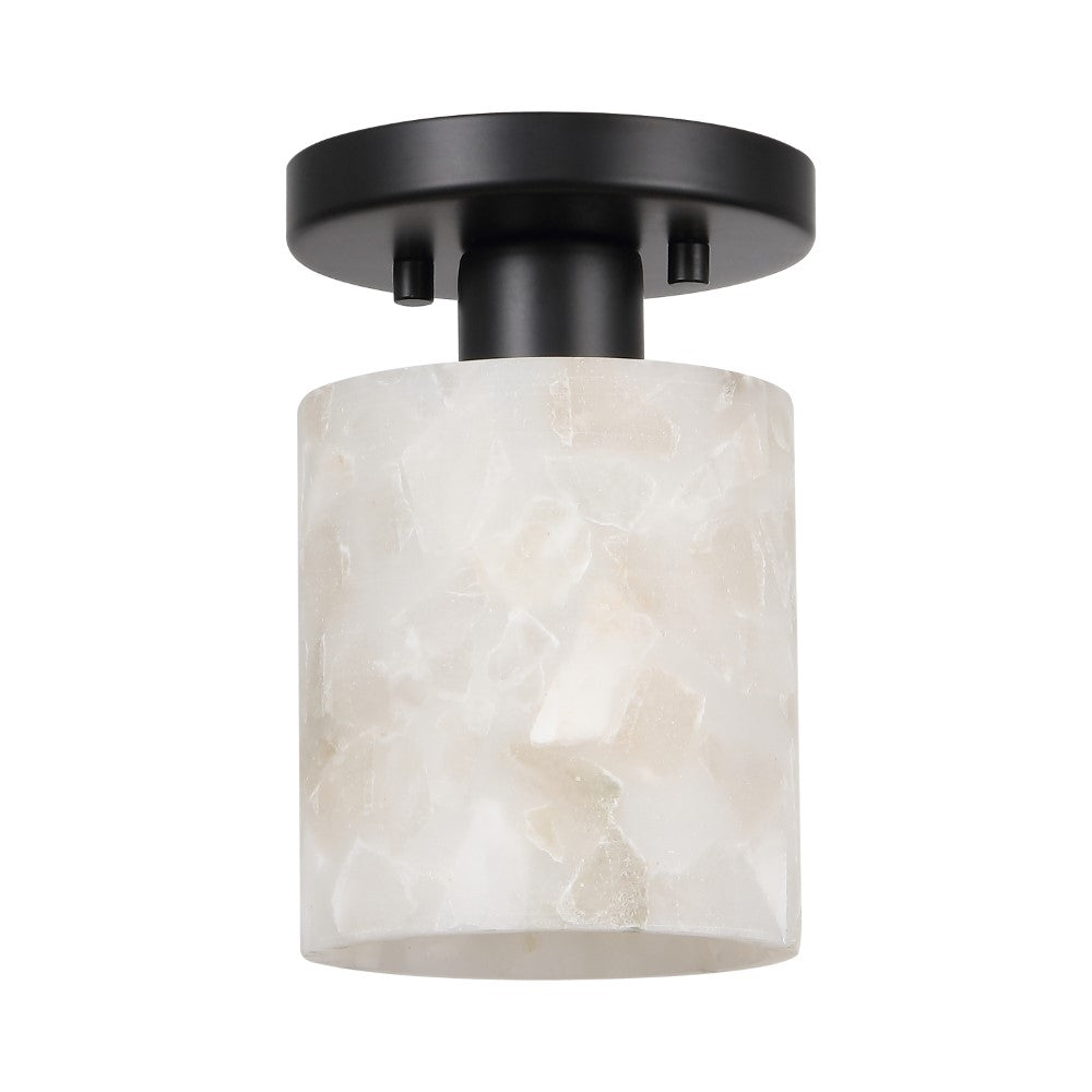 Beachcrest 5.13" 1-Light Modern Contemporary Alabaster/Iron Cylinder LED Semi Flush Mount