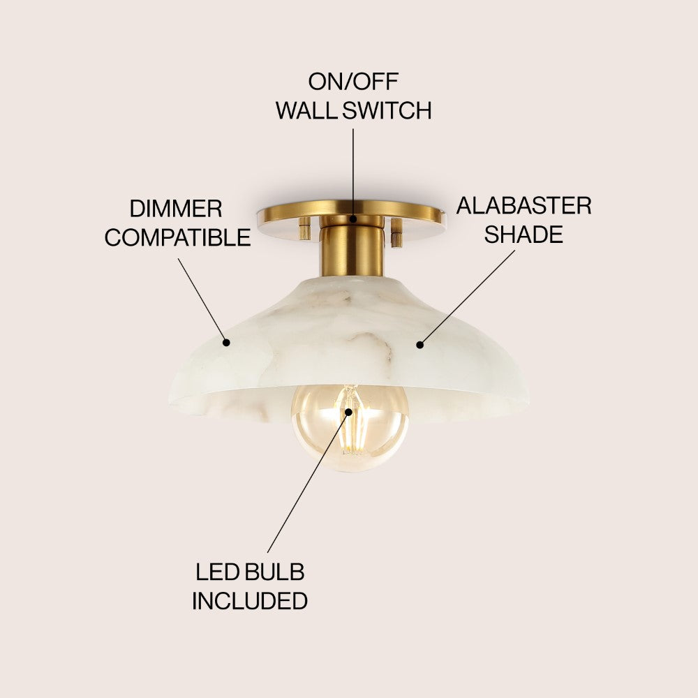 Ankeny 10" 1-Light Mid-Century Classic Alabaster/Iron LED Semi Flush Mount
