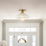 Ankeny 10" 1-Light Mid-Century Classic Alabaster/Iron LED Semi Flush Mount