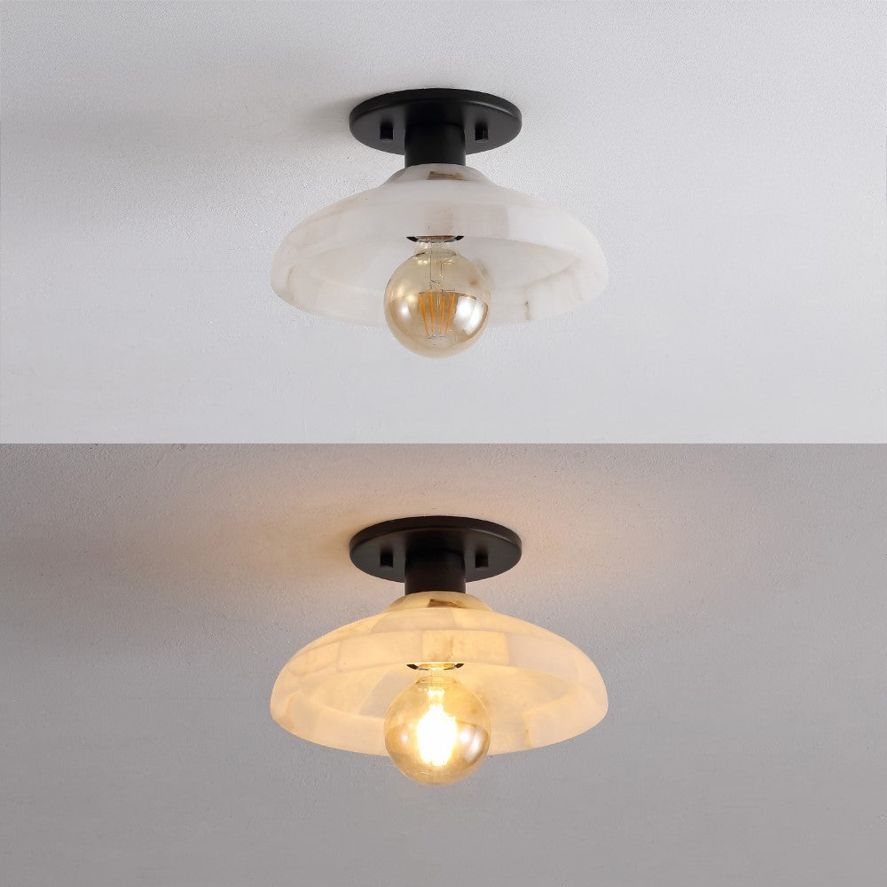 Ankeny 10" 1-Light Mid-Century Classic Alabaster/Iron LED Semi Flush Mount