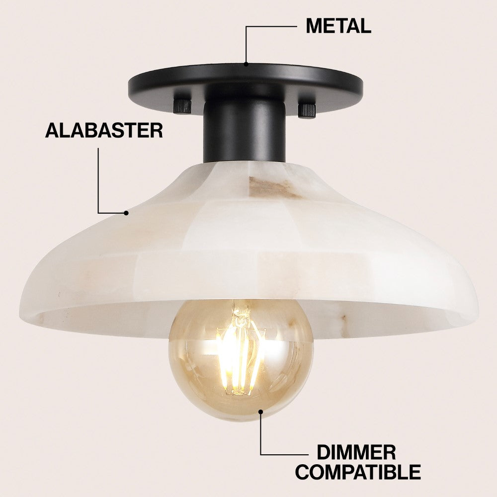 Ankeny 10" 1-Light Mid-Century Classic Alabaster/Iron LED Semi Flush Mount