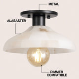 Ankeny 10" 1-Light Mid-Century Classic Alabaster/Iron LED Semi Flush Mount