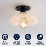 Ankeny 10" 1-Light Mid-Century Classic Alabaster/Iron LED Semi Flush Mount