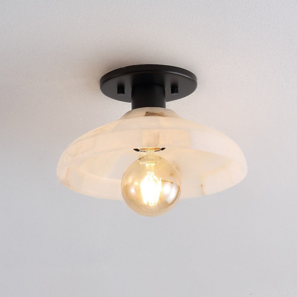 Ankeny 10" 1-Light Mid-Century Classic Alabaster/Iron LED Semi Flush Mount