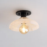 Ankeny 10" 1-Light Mid-Century Classic Alabaster/Iron LED Semi Flush Mount