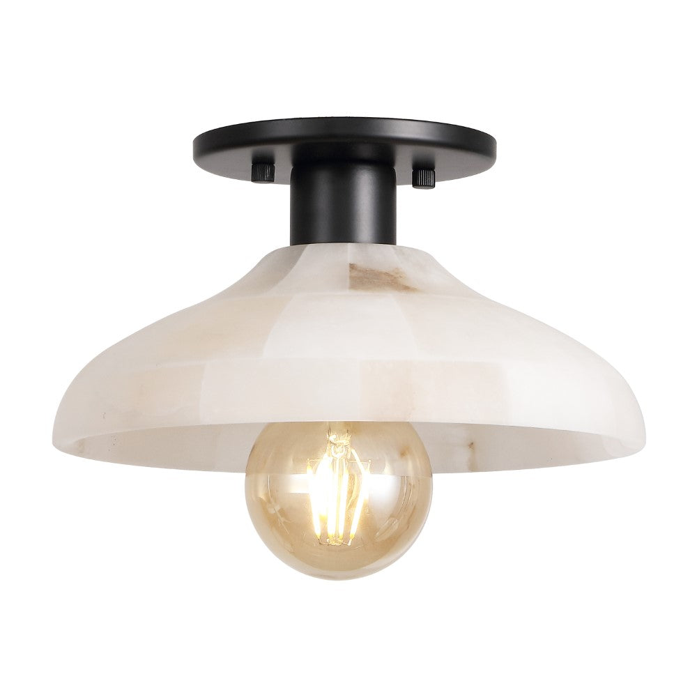 Ankeny 10" 1-Light Mid-Century Classic Alabaster/Iron LED Semi Flush Mount