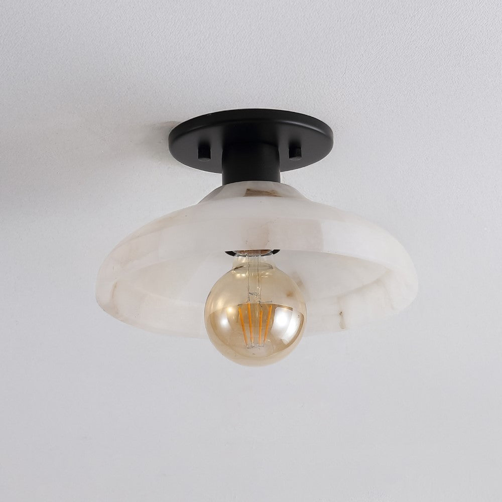 Ankeny 10" 1-Light Mid-Century Classic Alabaster/Iron LED Semi Flush Mount