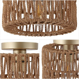 Brindle 8 in. 1-Light Modern Bohemian Metal and Cross Woven Paper Rope Drum LED Flush Mount