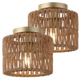 Brindle 8 in. 1-Light Modern Bohemian Metal and Cross Woven Paper Rope Drum LED Flush Mount