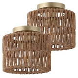 Brindle 8 in. 1-Light Modern Bohemian Metal and Cross Woven Paper Rope Drum LED Flush Mount