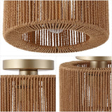 Brindle 8 in. 1-Light Modern Bohemian Metal and Cross Woven Paper Rope Drum LED Flush Mount