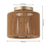 Brindle 8 in. 1-Light Modern Bohemian Metal and Cross Woven Paper Rope Drum LED Flush Mount