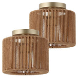 Brindle 8 in. 1-Light Modern Bohemian Metal and Cross Woven Paper Rope Drum LED Flush Mount