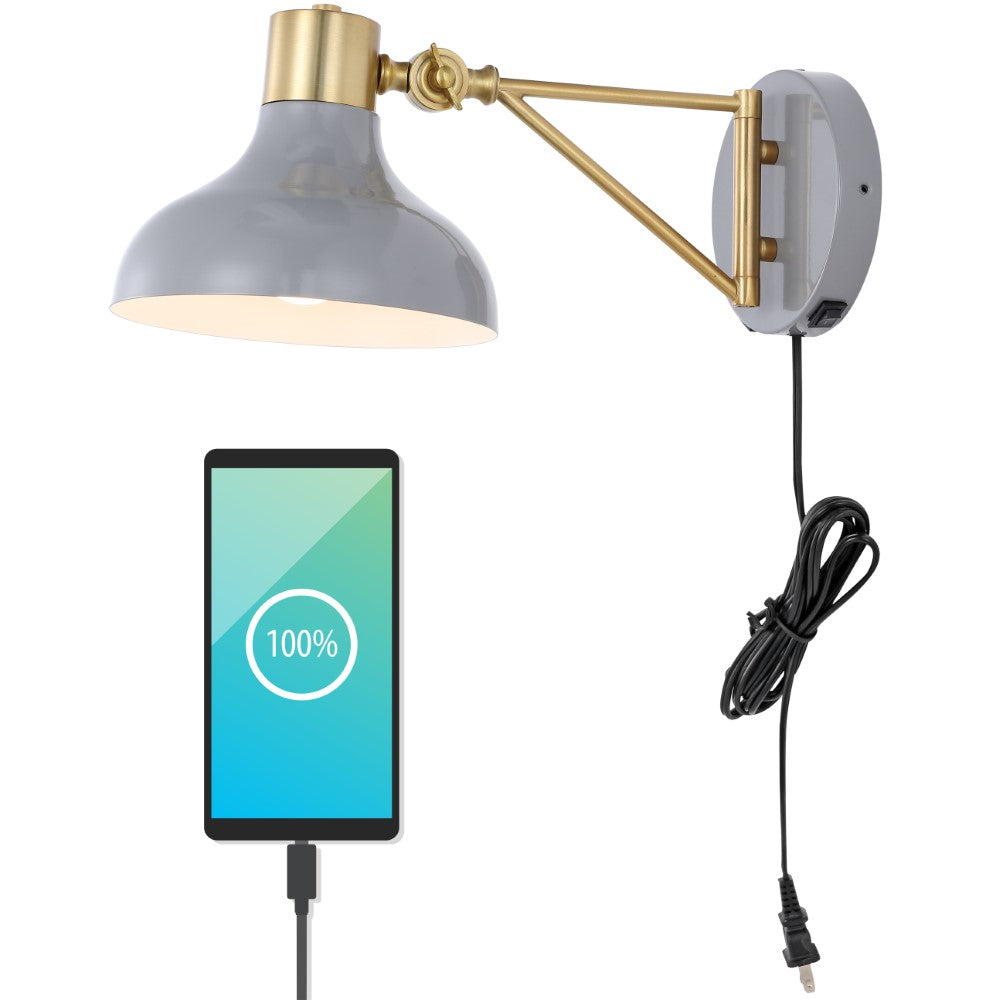 Betty 15" Swing Arm Modern Midcentury Iron USB Charging Port LED Sconce