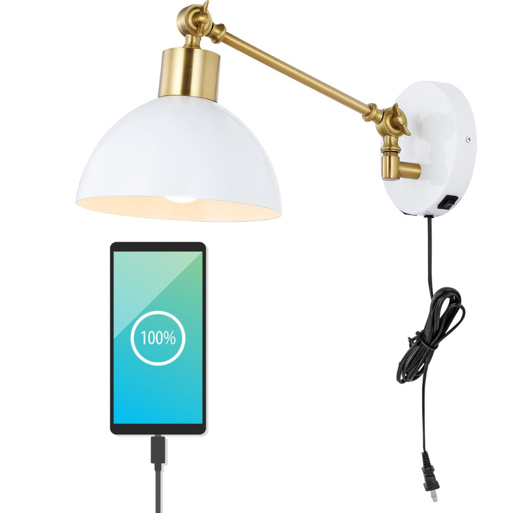 Casey 18" Swing Arm Modern Midcentury Iron USB Charging Port LED Sconce