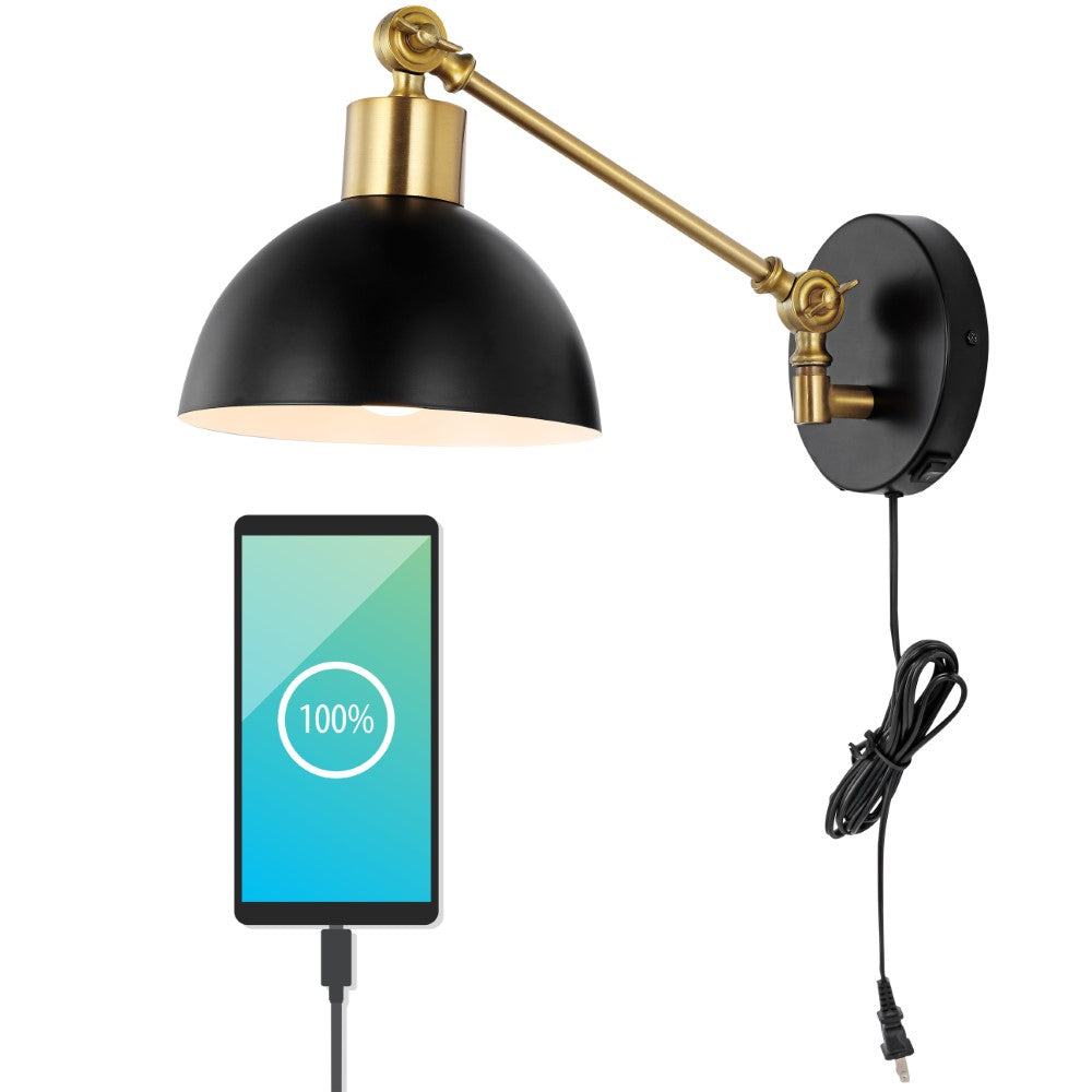 Casey 18" Swing Arm Modern Midcentury Iron USB Charging Port LED Sconce