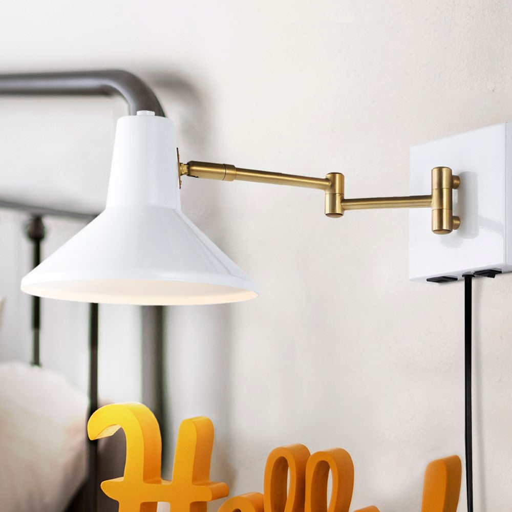 Hayes 16" Swing Arm Modern Midcentury Iron USB Charging Port LED Sconce