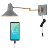 Hayes 16" Swing Arm Modern Midcentury Iron USB Charging Port LED Sconce