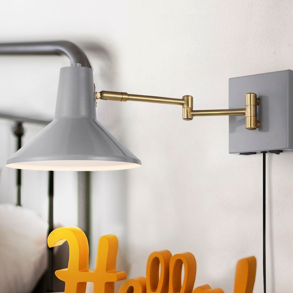 Hayes 16" Swing Arm Modern Midcentury Iron USB Charging Port LED Sconce
