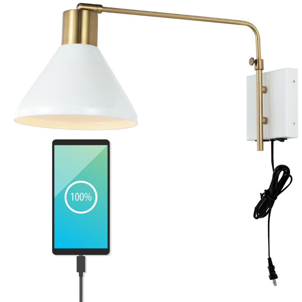 Agnes 20.5" Swing Arm Modern Midcentury Iron USB Charging Port LED Sconce