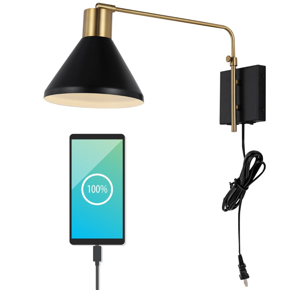 Agnes 20.5" Swing Arm Modern Midcentury Iron USB Charging Port LED Sconce