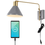Agnes 20.5" Swing Arm Modern Midcentury Iron USB Charging Port LED Sconce