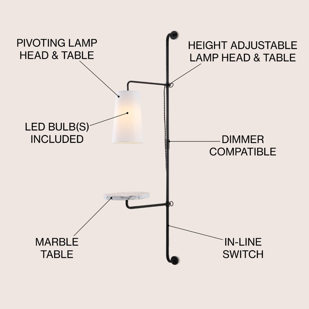 Exposed 11.5" Contemporary Industrial Iron Plug-In with Adjustable White Marble Table LED Sconce