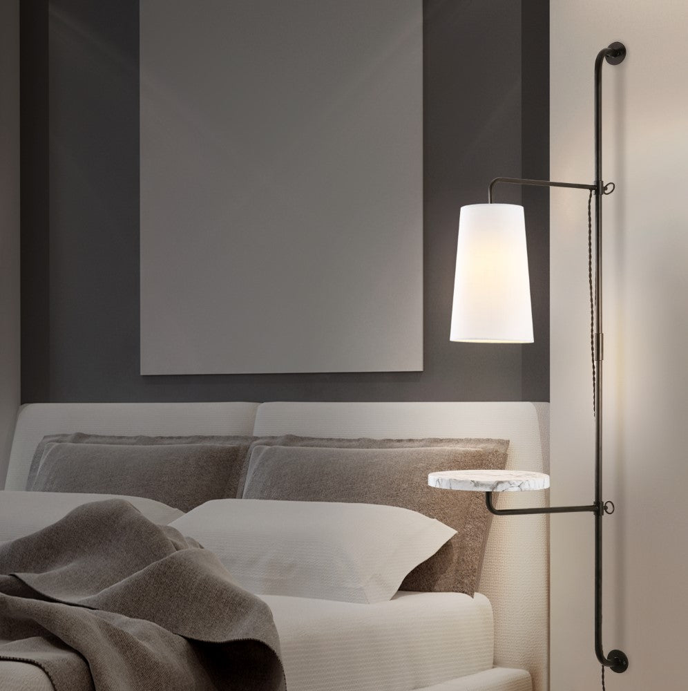 Exposed 11.5" Contemporary Industrial Iron Plug-In with Adjustable White Marble Table LED Sconce