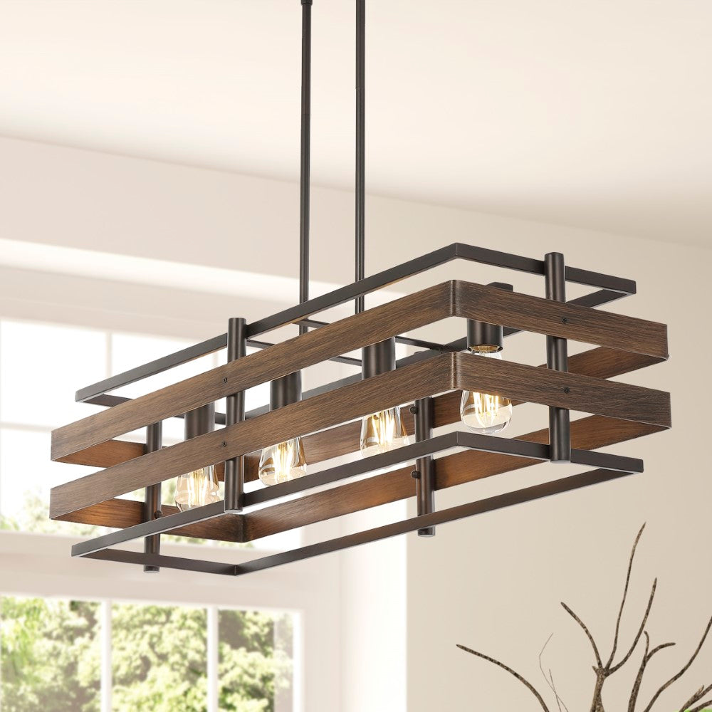 Potine Euro 34" Rustic Farmhouse Iron Linear LED Pendant
