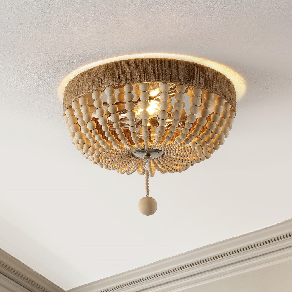 Dan Wood Bead 14" Farmhouse Bohemian Iron LED Flush Mount