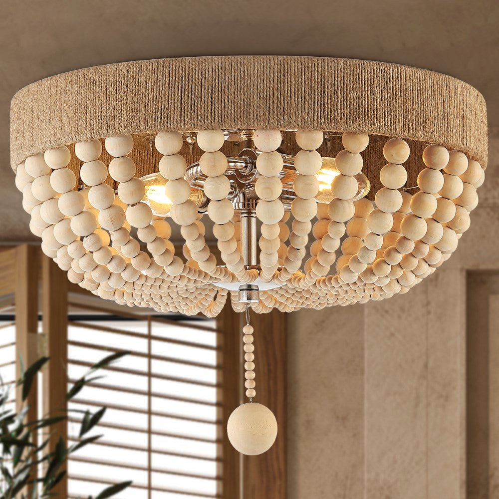 Dan Wood Bead 14" Farmhouse Bohemian Iron LED Flush Mount