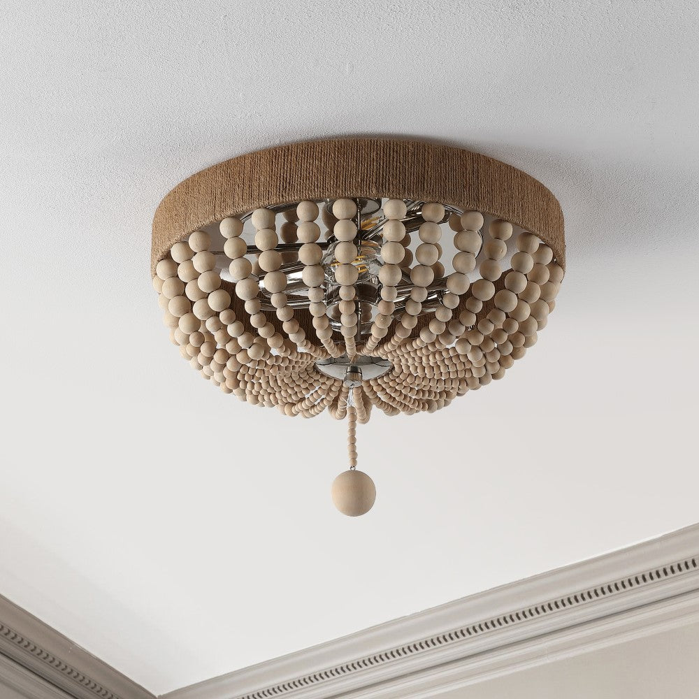 Dan Wood Bead 14" Farmhouse Bohemian Iron LED Flush Mount